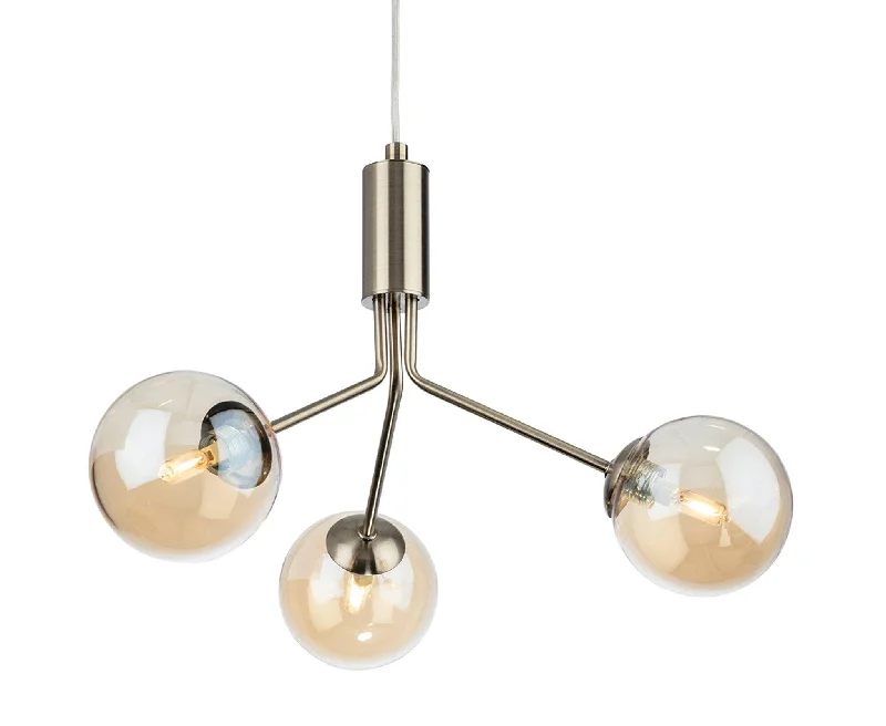Dimmable track lighting for home officesMontana 3 Light Fitting Antique Brass with Amber Glass