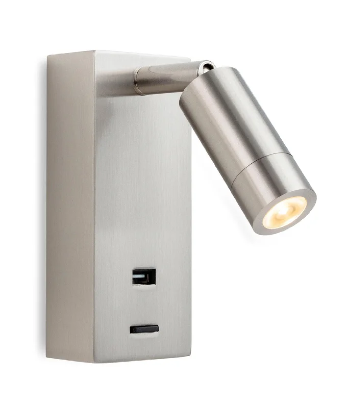 Track lighting with integrated LED driverswood wall lamps with natural grain for a warm and organic feelClifton LED Wall Light & USB Port Brushed Steel Track lighting with integrated LED driverswood wall lamps with natural grain for a warm and organic feelClifton LED Wall Light & USB Port Brushed Steel
