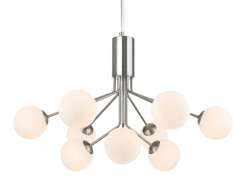 Track lighting for creating a focal pointMontana 9 Light Fitting Brushed Steel with Opal White Glass Track lighting for creating a focal pointMontana 9 Light Fitting Brushed Steel with Opal White Glass