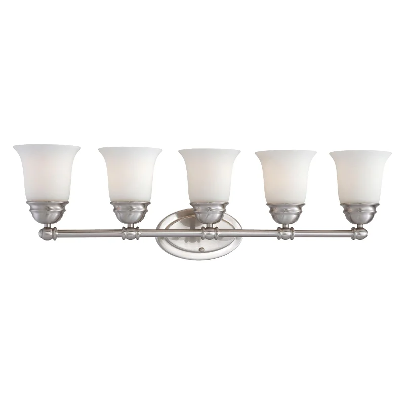 Track lighting with swivel heads for precise aimingBella 31" Wide 5-Light Vanity Light Track lighting with swivel heads for precise aimingBella 31" Wide 5-Light Vanity Light