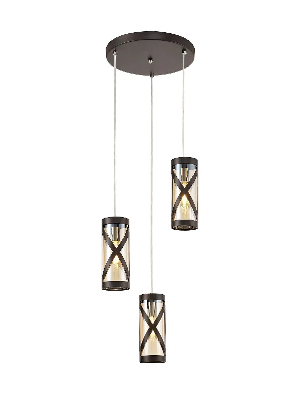 Track lighting with a chunky, bold designNivea 3 Light Round Pendant E14, Oiled Bronze/Matt Grey/Polished Chrome/Cognac