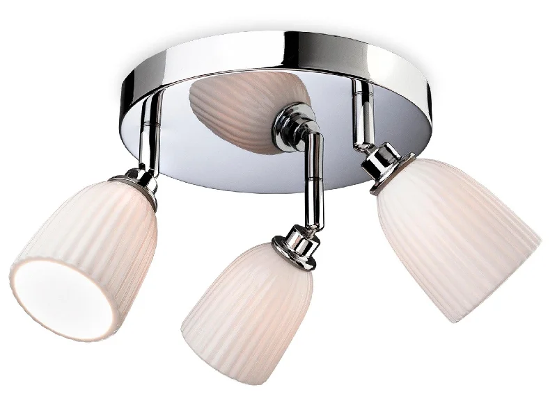 Contemporary track lighting in black finishMetro 3 Light Flush Chrome with Porcelain Shades