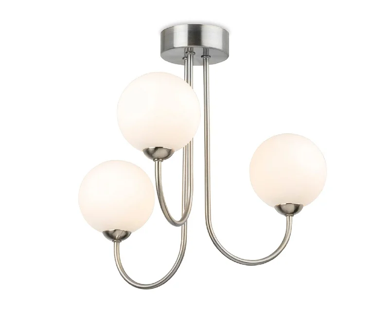 Track lighting with a brushed nickel finishLyndon 3 Light Flush Fitting Brushed Steel with Opal White Glass Track lighting with a brushed nickel finishLyndon 3 Light Flush Fitting Brushed Steel with Opal White Glass