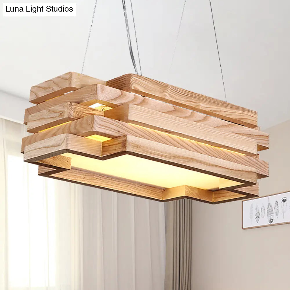 Chandeliers with Metal Frames in Silver FinishChandeliers with Metal Frames in Silver FinishWooden 5-Tier LED Pendant Light in Nordi Style for Tea Station - Beige