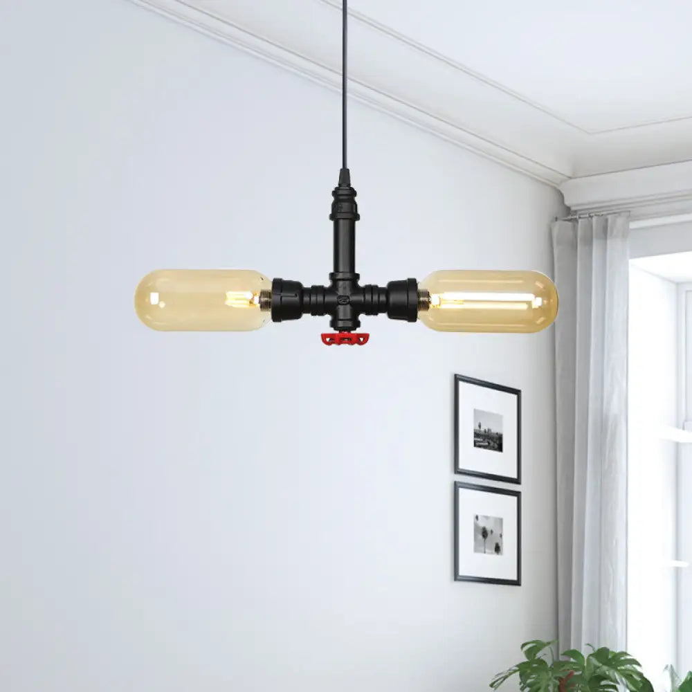 Chandeliers with Metal Frames in Silver FinishChandeliers with Metal Frames in Silver FinishStella - Amber Glass Black Suspension Light Pill Capsule 2-Light Industrial LED