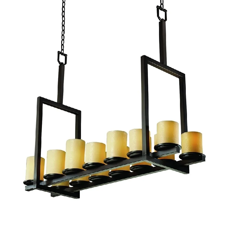 Incandescent Chandeliers for a Warm and Traditional GlowIncandescent Chandeliers for a Warm and Traditional GlowJustice Design CandleAria Dakota Dark Bronze 14-light Chandelier, Tall Amber Cylinder with Flat Rim Shade