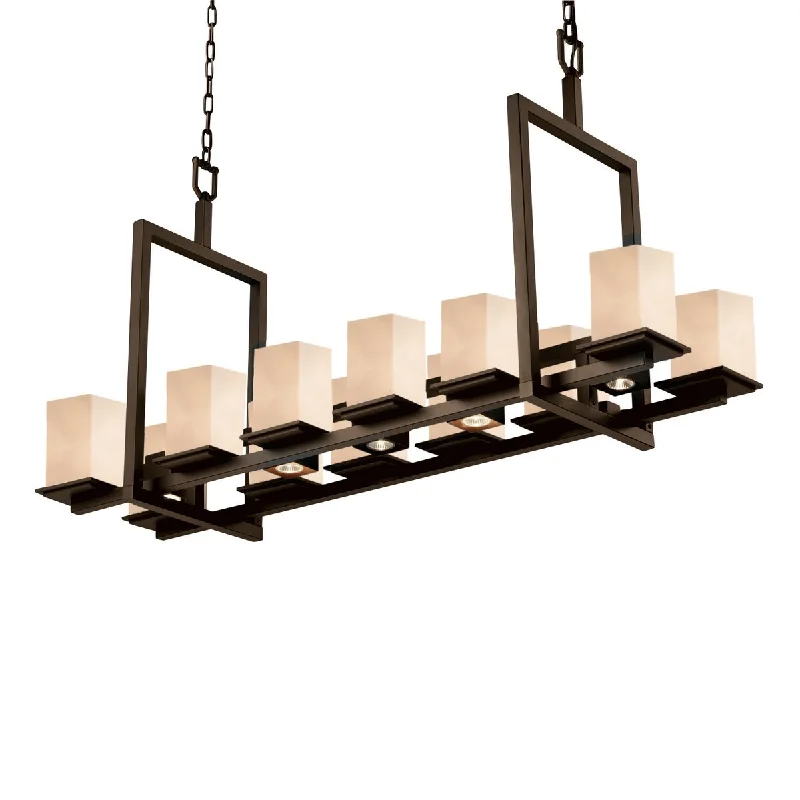 Chandeliers with Metal Frames in Black FinishChandeliers with Metal Frames in Black FinishJustice Design Clouds Montana Dark Bronze Bridge Chandelier (Short), Clouds Square w/ Flat Rim Shade