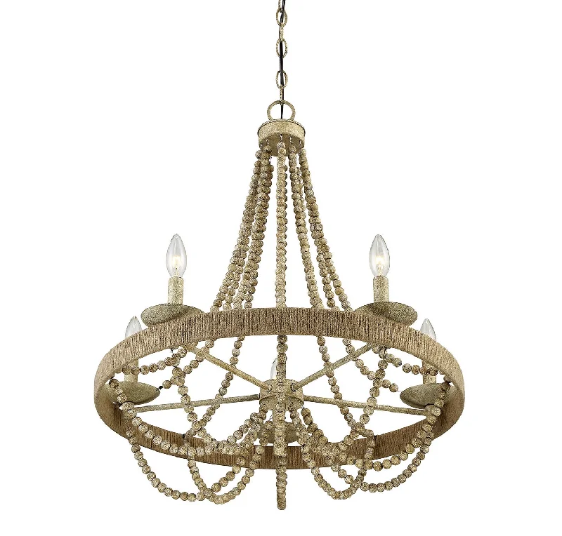 Chandeliers with Candle - Style Bulbs for a Classic AestheticChandeliers with Candle - Style Bulbs for a Classic AestheticMeridian Mchan M10014-97 Chandelier Light - Natural Wood with Rope