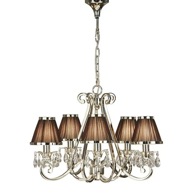 Chandeliers with Adjustable Height for Custom InstallationChandeliers with Adjustable Height for Custom InstallationOksana Nickel 5-Light Pendant & Chocolate Shades