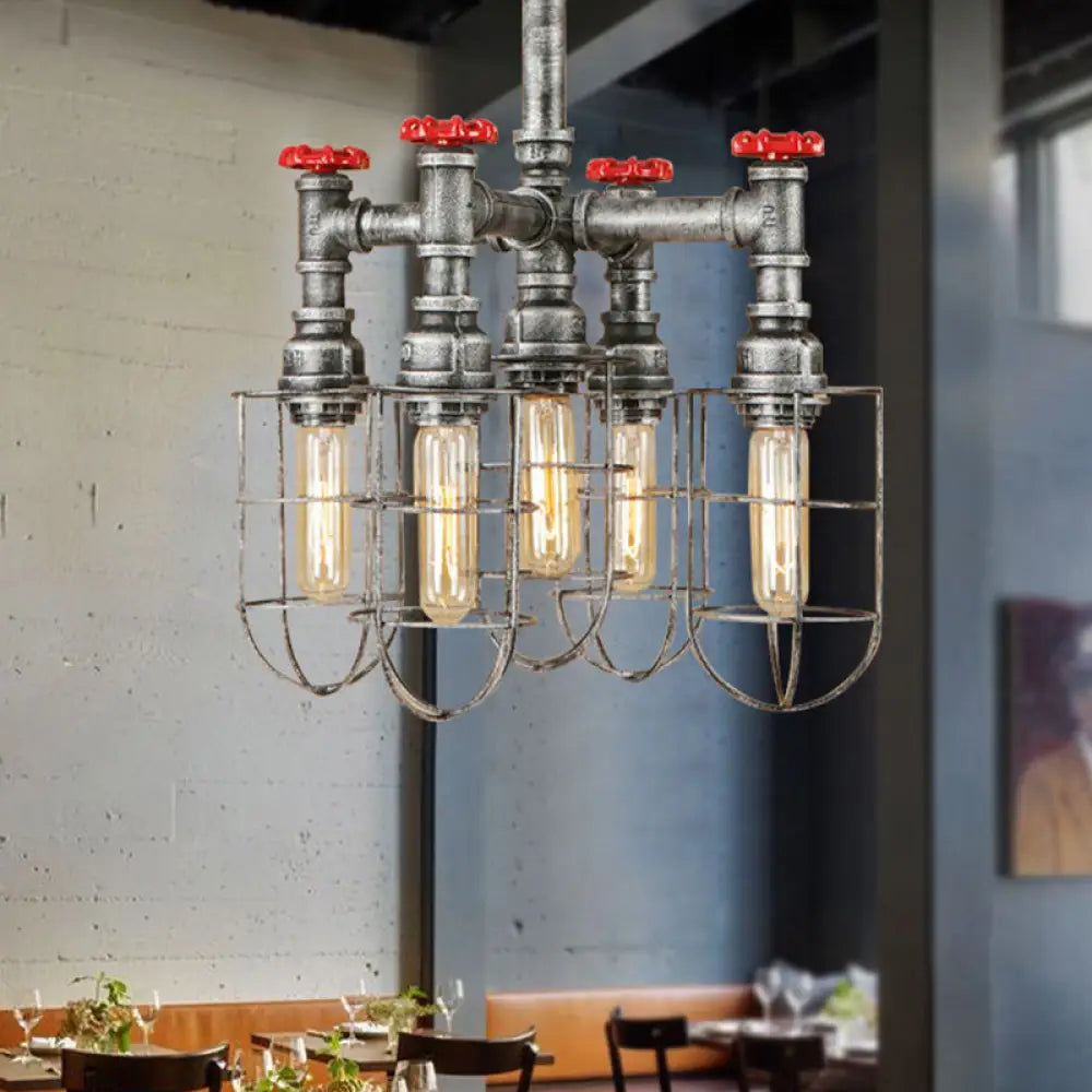 Chandeliers with Colored Glass for a Splash of ColorChandeliers with Colored Glass for a Splash of ColorBailey - Silver 5-Head Hanging Lighting Chandelier Pendant with Cage Chandeliers with Colored Glass for a Splash of ColorChandeliers with Colored Glass for a Splash of ColorBailey - Silver 5-Head Hanging Lighting Chandelier Pendant with Cage