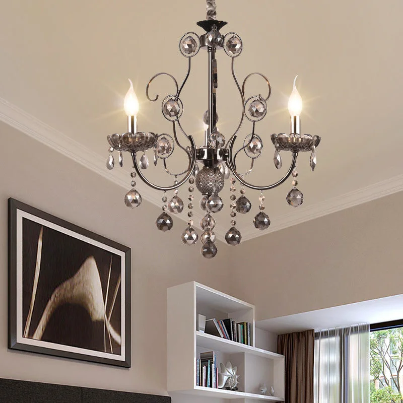 Chandeliers with Metal Frames in Copper FinishChandeliers with Metal Frames in Copper FinishVintage Style Smoke Gray Crystal Chandelier Light - Pendant Lighting for Dining Room - 3/5 Candle Lights