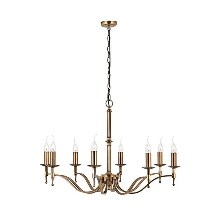 Victorian - Inspired Chandeliers with Ornate DetailsVictorian - Inspired Chandeliers with Ornate DetailsStanford Antique Brass 8-Light Pendant Ceiling Light