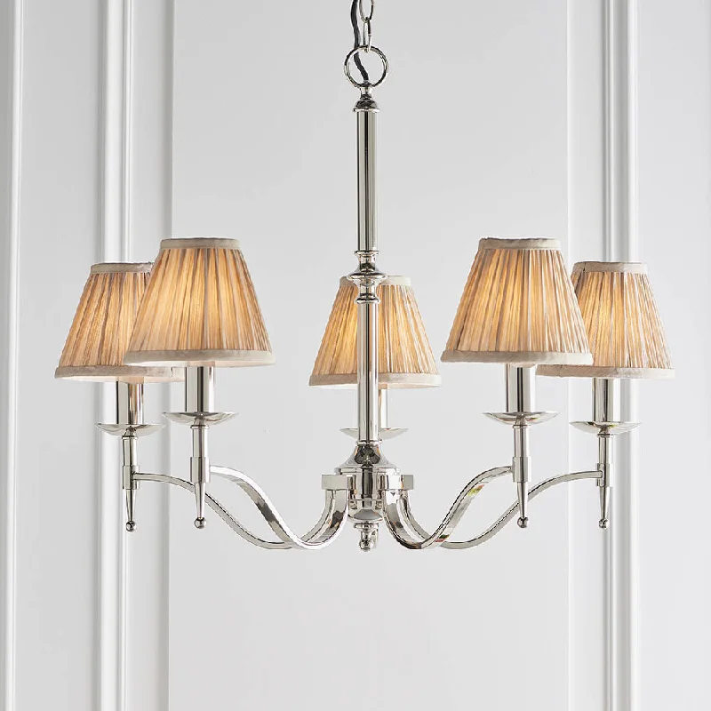 Oversized Chandeliers as a Statement Piece in Living RoomsOversized Chandeliers as a Statement Piece in Living RoomsStanford Nickel 5-Light Pendant & Beige Shades
