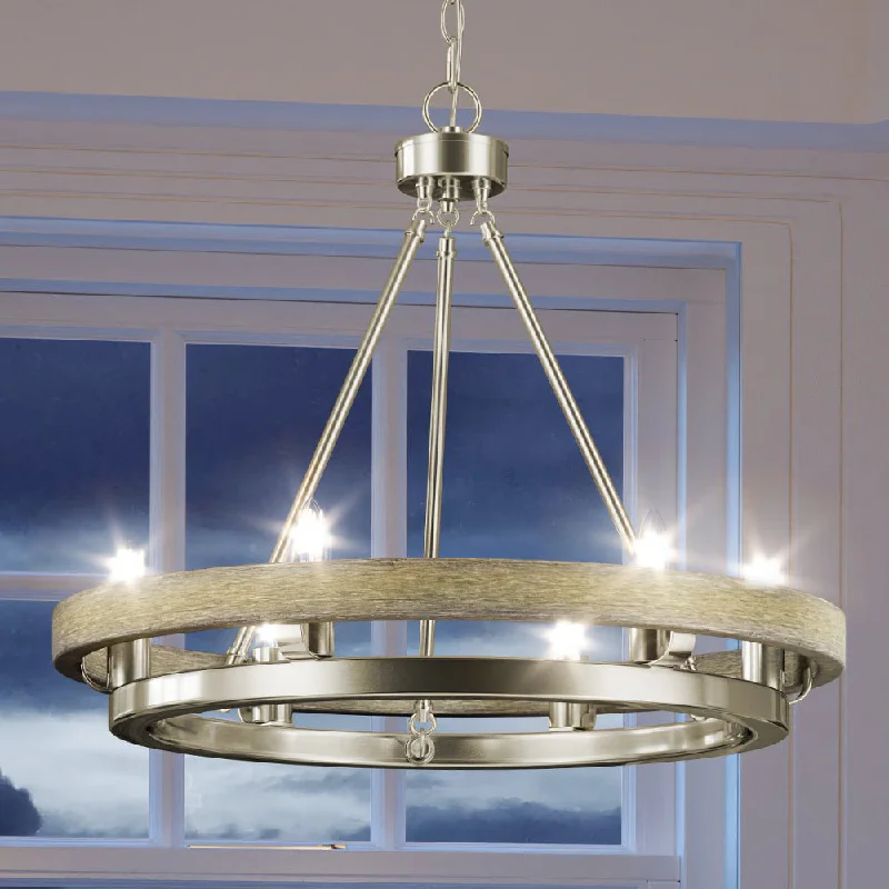 Chandeliers with Metal Frames in Bronze FinishChandeliers with Metal Frames in Bronze FinishUEX2106 Rustic Chandelier 21''H x 24''W, Satin Nickel Finish, Burlington Collection