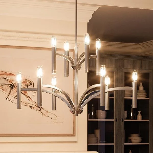 Minimalist Chandeliers for Sleek and Simple InteriorsMinimalist Chandeliers for Sleek and Simple InteriorsUHP2276 Modern Modern Chandelier, 21-3/4"H x 32"W, Polished Nickel Finish, Bradford Collection