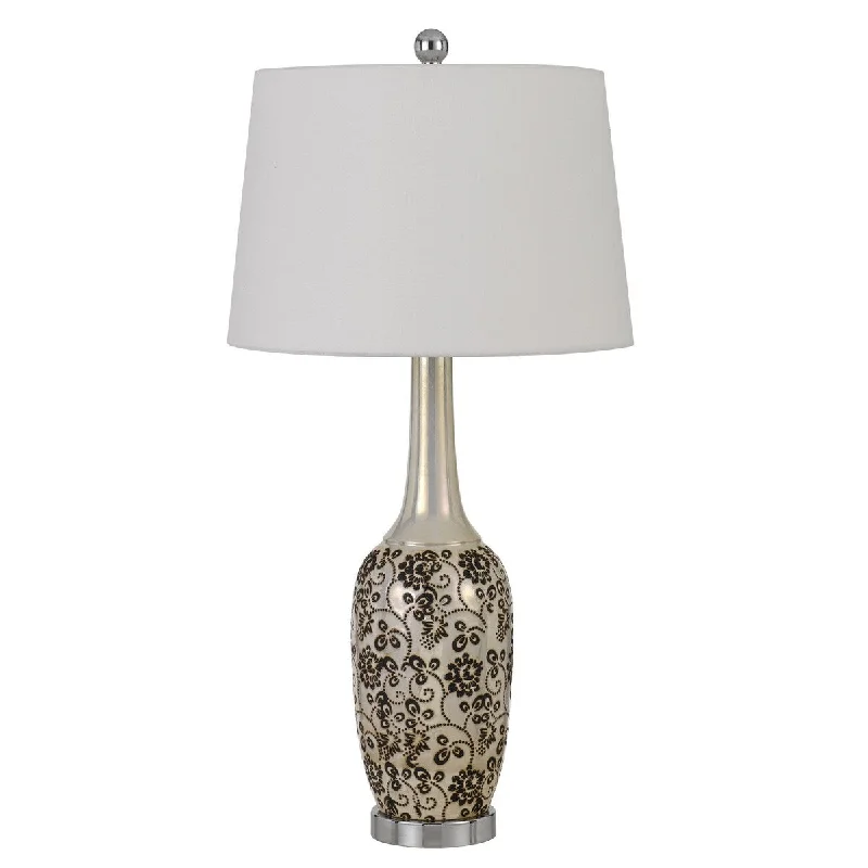 metal table lamps with a matte black finish for a sleek appearancemetal table lamps with a matte black finish for a sleek appearance150 Watt Leaf Engraved Ceramic Base Table Lamp, Silver and Black