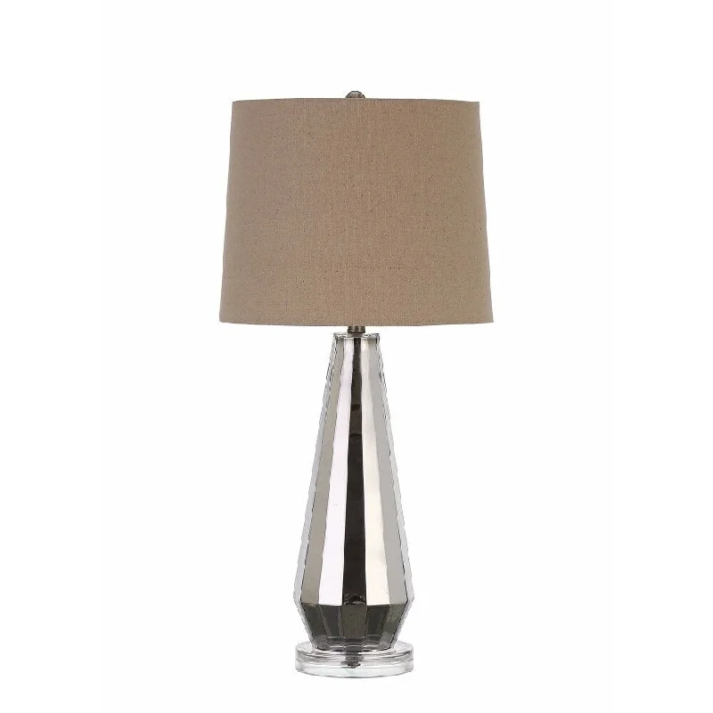 leather table lamps with a distressed texture for a rugged charmleather table lamps with a distressed texture for a rugged charmContemporary Table Lamp With Bell Shaped Shade, Brown And Clear