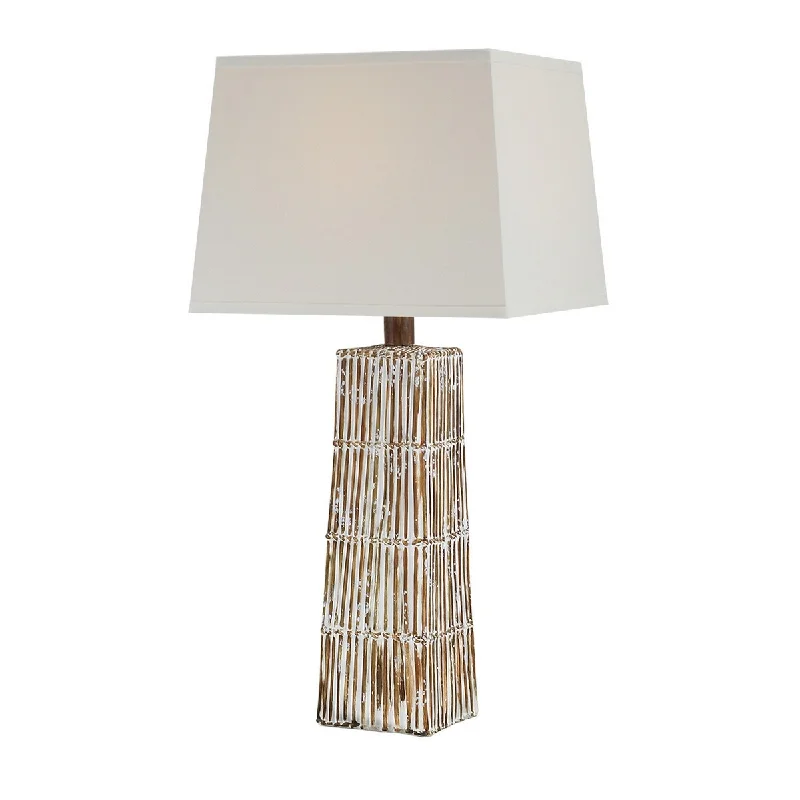 wooden table lamps with natural grain for a warm and organic feelwooden table lamps with natural grain for a warm and organic feelFila 29 Inch Table Lamp, White Square Shade, Elongated Body, Bamboo Brown