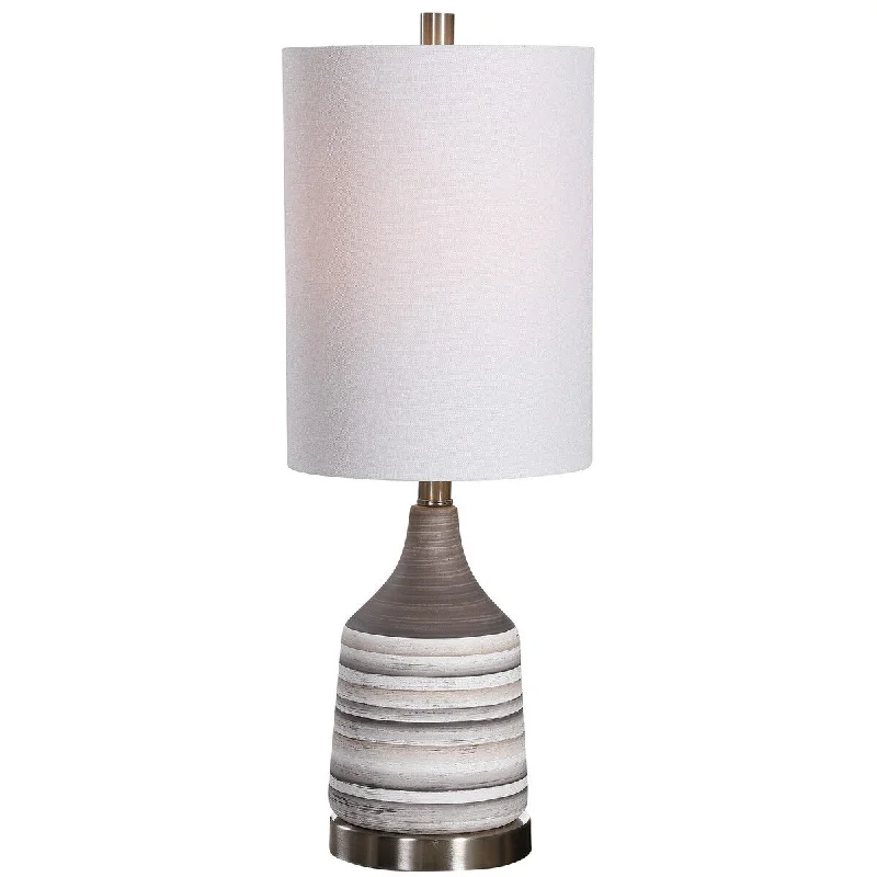 wooden table lamps with natural grain for a warm and organic feelwooden table lamps with natural grain for a warm and organic feelJar Shaped Ceramic Table Lamp with Stripes, Gray
