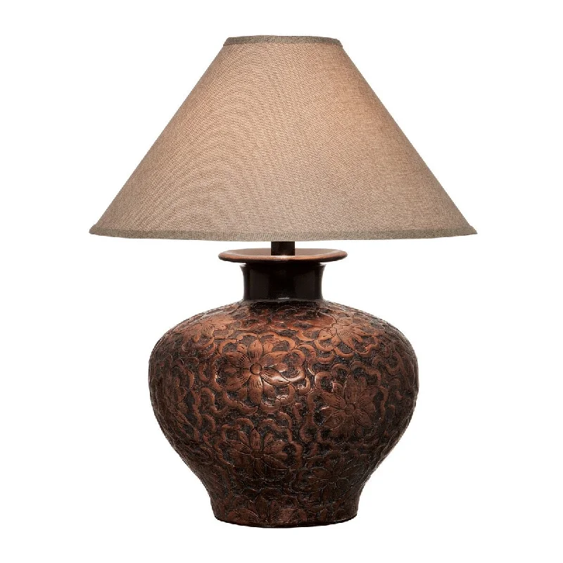 rustic farmhouse table lamps for cozy kitchensrustic farmhouse table lamps for cozy kitchensNeji 26 Inch Table Lamp, Curved Pot Design Base, Floral, Copper Finish
