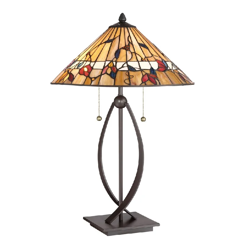 metal table lamps with a matte black finish for a sleek appearancemetal table lamps with a matte black finish for a sleek appearanceQuoizel Tiffany-inspired Bronze/Multicolored Glass/Resin Trellis Table Lamp