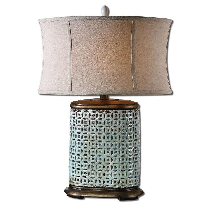 metal table lamps with a matte black finish for a sleek appearancemetal table lamps with a matte black finish for a sleek appearanceUttermost Rosignano 1-light Aged Blue Table Lamp