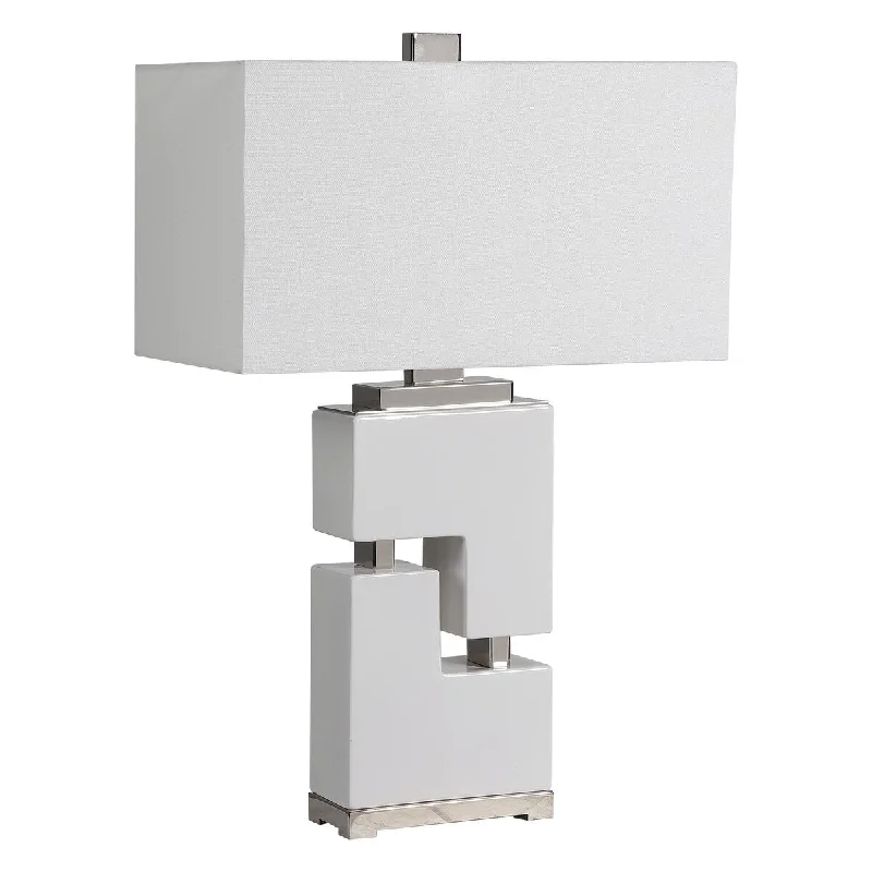 leather table lamps with a distressed texture for a rugged charmleather table lamps with a distressed texture for a rugged charmUttermost Tetris White Table Lamp